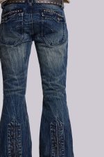 Washed Blue Laced Flared Jeans - Image 6