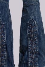 Washed Blue Laced Flared Jeans - Image 7