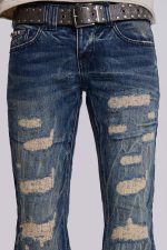 Washed Blue Laced Flared Jeans - Image 8