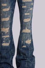 Washed Blue Laced Flared Jeans - Image 9