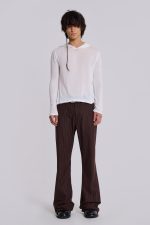 Brown Pinstripe Stacked Bootcut Suit Pants - Image 3