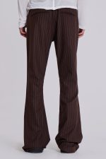 Brown Pinstripe Stacked Bootcut Suit Pants - Image 7