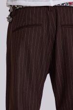 Brown Pinstripe Stacked Bootcut Suit Pants - Image 6