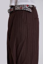 Brown Pinstripe Stacked Bootcut Suit Pants - Image 4
