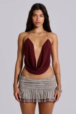 Asteria Backless Cowl Top in Burgundy - Image 4