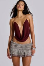 Asteria Backless Cowl Top in Burgundy - Image 3
