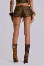 Vaca Whipstitch Faux Leather Mini Shorts in Brown - Image 8
