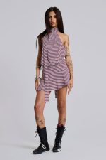 Enya Backless Mini Dress in Burgundy - Image 2