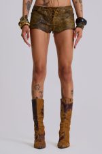 Vaca Whipstitch Faux Leather Mini Shorts in Brown - Image 10