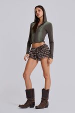 Brown Checked In Rhea Mesh Bloomer Shorts - Image 5