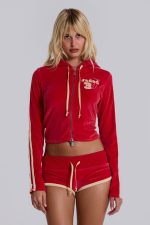Red Three Velour Fitted Hoodie - Image 2