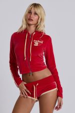 Red Three Velour Mini Runner Shorts - Image 3