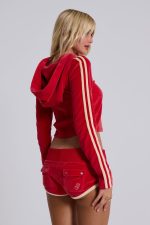 Red Three Velour Fitted Hoodie - Image 3