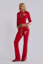 Red Three Velour Fitted Hoodie - Image 7