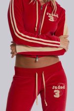Red Three Velour Fitted Hoodie - Image 8