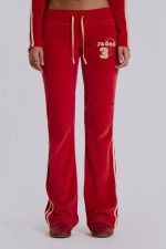 Red Three Velour Low-rise Bootcut Trousers - Image 2