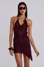 Alira Knit Flower Halter Plunge Mini Dress - Image 5