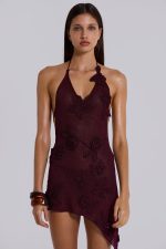 Alira Knit Flower Halter Plunge Mini Dress - Image 6