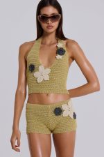 Vine Crochet Mini Shorts With Flower Detail - Image 5