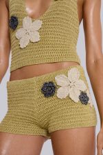 Vine Crochet Mini Shorts With Flower Detail - Image 2