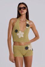 Vine Crochet Plunge Top With Flower Detail - Image 5