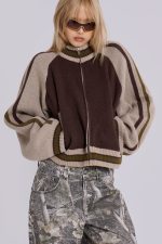 Brown Team 85 Knitted Bomber Jacket - Image 2