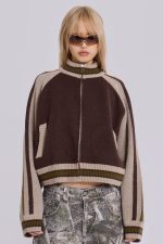 Brown Team 85 Knitted Bomber Jacket - Image 4
