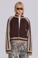 Brown Team 85 Knitted Bomber Jacket - Image 6