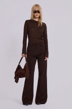 Brown Stacked Bootcut Suit Pants - Image 3