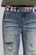 Mid Blue Distressed Creased Drift Flared Jeans - Image 6