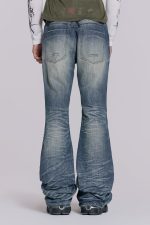 Mid Blue Distressed Creased Drift Flared Jeans - Image 4