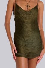 Lavinia Backless Fringe Mini Dress in Khaki - Image 5