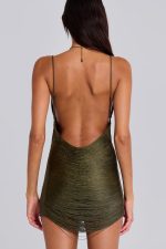 Lavinia Backless Fringe Mini Dress in Khaki - Image 3