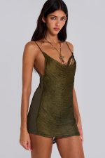 Lavinia Backless Fringe Mini Dress in Khaki - Image 9