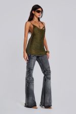 Lavinia Backless Fringe Mini Dress in Khaki - Image 8