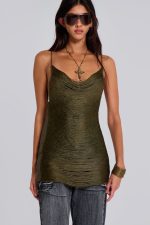 Lavinia Backless Fringe Mini Dress in Khaki - Image 6