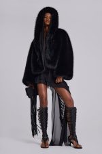Mara Oversized Faux Fur Coat in Black - Image 3