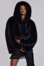 Mara Oversized Faux Fur Coat in Black - Image 9