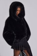 Mara Oversized Faux Fur Coat in Black - Image 2