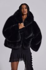Mara Oversized Faux Fur Coat in Black - Image 4