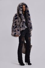 Mara Oversized Faux Fur Coat in Ashen - Image 5
