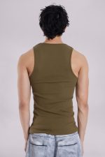 Khaki Rib Full Length Vest - Image 4