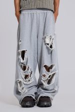 Distressed Grey Marl Baggy Monster Joggers