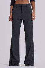 Grey Stacked Bootcut Suit Pants - Image 2