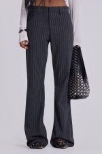 Grey Pinstripe Stacked Bootcut Suit Pants - Image 2