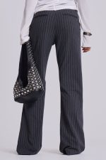 Grey Pinstripe Stacked Bootcut Suit Pants - Image 3