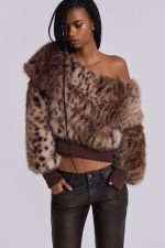 316 Off Shoulder Fur Jumper in Leopard - Image 2