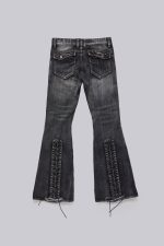 Washed Black Laced Flared Jeans - Image 4
