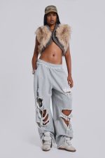 Distressed Grey Marl Baggy Monster Joggers - Image 4