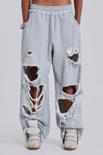 Distressed Grey Marl Baggy Monster Joggers - Image 2